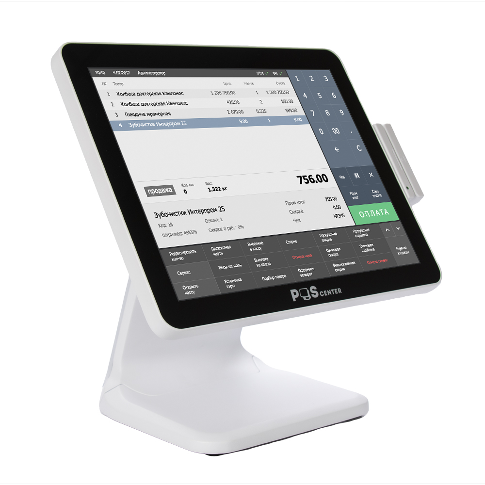 Сенсорный моноблок POSCenter POS101 (15", PCAP, J3455, RAM 4Gb, SSD 64Gb, MSR) Без ОС, БЕЛЫЙ